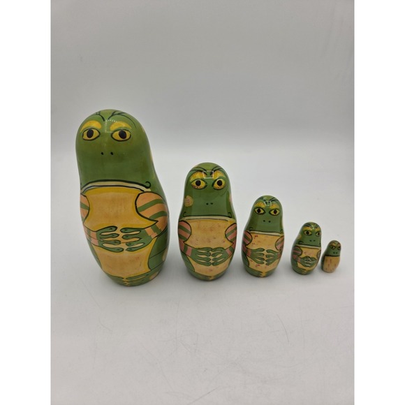 Other - Made In India Frog Nesting Dolls 5 Piece Hand Painted Whimsical Russian